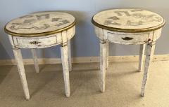 Gustavian Pair of End Side Tables Swedish Paint Decorated Fornasetti Style - 2920694