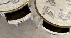 Gustavian Pair of End Side Tables Swedish Paint Decorated Fornasetti Style - 2920697
