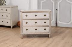 Gustavian Period 1800s Swedish Dove Grey Painted Three Drawer Chest - 3564831