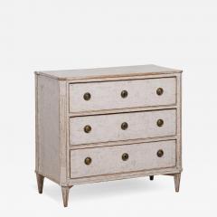 Gustavian Period 1800s Swedish Dove Grey Painted Three Drawer Chest - 3571544