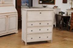 Gustavian Style 1840s Gray Painted Drop Front Secretary with Graduated Drawers - 3587980