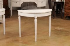 Gustavian Style 1880s Swedish Light Gray Painted Demilune Console Table - 3587936