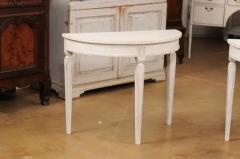 Gustavian Style 1880s Swedish Light Gray Painted Demilune Console Table - 3587938