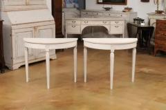 Gustavian Style 1880s Swedish Light Gray Painted Demilune Console Table - 3587939