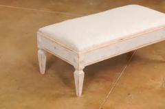 Gustavian Style 1900s Swedish Footstool with Carved Rosettes and Tapered Legs - 3587927