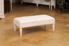 Gustavian Style 1900s Swedish Footstool with Carved Rosettes and Tapered Legs - 3587932