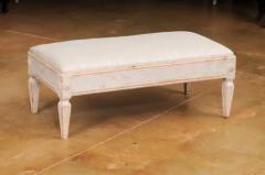 Gustavian Style 1900s Swedish Footstool with Carved Rosettes and Tapered Legs - 3587937