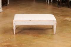 Gustavian Style 1900s Swedish Footstool with Carved Rosettes and Tapered Legs - 3588091