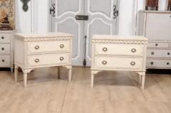 Gustavian Style 19th Century Painted Swedish Chests with Carved Greek Key Frieze - 3577207