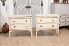 Gustavian Style 19th Century Painted Swedish Chests with Carved Greek Key Frieze - 3577209