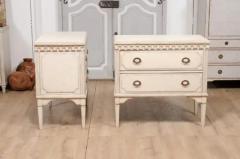 Gustavian Style 19th Century Painted Swedish Chests with Carved Greek Key Frieze - 3577263