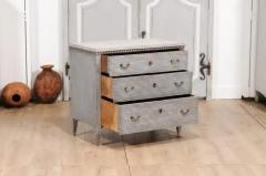 Gustavian Style Swedish 19th Century Three Drawer Gray Painted and Carved Chest - 3587910