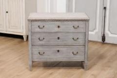 Gustavian Style Swedish 19th Century Three Drawer Gray Painted and Carved Chest - 3587911