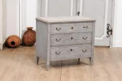 Gustavian Style Swedish 19th Century Three Drawer Gray Painted and Carved Chest - 3587912