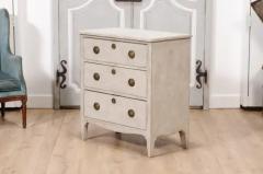 Gustavian Style Swedish Light Grey Painted Three Drawer Chest with Carved Posts - 3564775