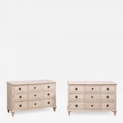 Gustavian Style Swedish Off White Painted Three Drawer Breakfront Chests a Pair - 3592803