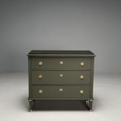 Gustavian Swedish Commode Green Paint Pinewood Brass Sweden 1970s - 3634407