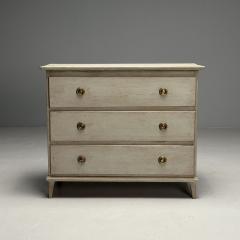 Gustavian Swedish Commode Grey Paint Distressed Brass Sweden 1940s - 3633825