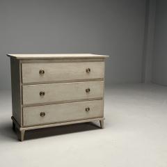 Gustavian Swedish Commode Grey Paint Distressed Brass Sweden 1940s - 3633833