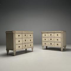 Gustavian Swedish Commodes Beige Paint Distressed Brass Sweden 19th C  - 3633524