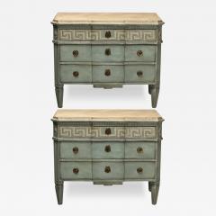 Gustavian Swedish Commodes Blue Paint Distressed Brass Sweden Greek Key - 3641500