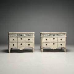 Gustavian Swedish Painted Commodes Greek Key White and Blue Paint Distressed - 3633855