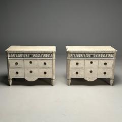 Gustavian Swedish Painted Commodes Greek Key White and Blue Paint Distressed - 3633856