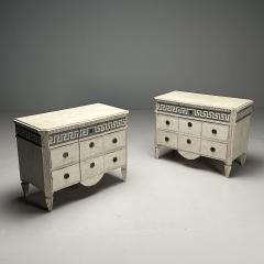 Gustavian Swedish Painted Commodes Greek Key White and Blue Paint Distressed - 3633859