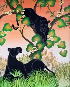 Gustavo Novoa Black Panther in a tree with a peach sky - 1089286