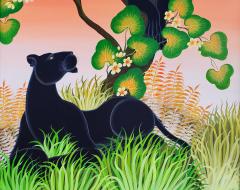 Gustavo Novoa Black Panther in a tree with a peach sky - 1089288