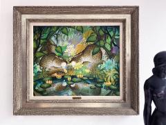 Gustavo Novoa Two Leopards in Reflection Pool in a Fantasy Tropical Garden Naive - 3231199