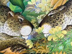 Gustavo Novoa Two Leopards in Reflection Pool in a Fantasy Tropical Garden Naive - 3231201