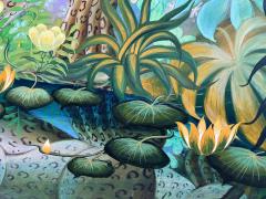 Gustavo Novoa Two Leopards in Reflection Pool in a Fantasy Tropical Garden Naive - 3231202