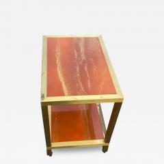 Guy LeFevre 1970 Trolley On Wheels With 2 Levels Maison Jansen Orange Melamine Lacquer Tray - 3881196