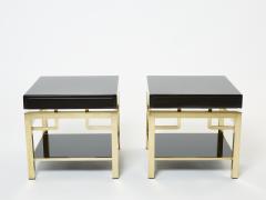 Guy LeFevre Black lacquer brass two tier end tables Guy Lefevre for Maison Jansen 1970s - 2313508