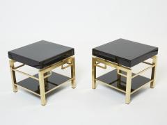 Guy LeFevre Black lacquer brass two tier end tables Guy Lefevre for Maison Jansen 1970s - 2313509