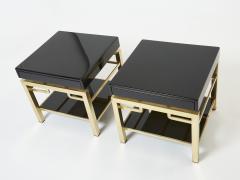 Guy LeFevre Black lacquer brass two tier end tables Guy Lefevre for Maison Jansen 1970s - 2313512