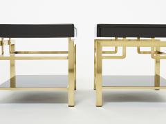 Guy LeFevre Black lacquer brass two tier end tables Guy Lefevre for Maison Jansen 1970s - 2313517