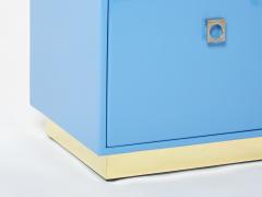 Guy LeFevre Blue lacquer brass end tables nightstands Guy Lefevre Maison Jansen 1970s - 2587353