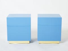 Guy LeFevre Blue lacquer brass end tables nightstands Guy Lefevre Maison Jansen 1970s - 2587355