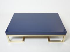 Guy LeFevre Blue lacquer brass large coffee table Guy Lefevre Maison Jansen 1970s - 2677510