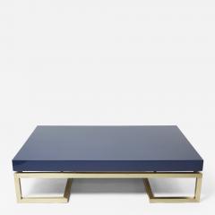 Guy LeFevre Blue lacquer brass large coffee table Guy Lefevre Maison Jansen 1970s - 2680154