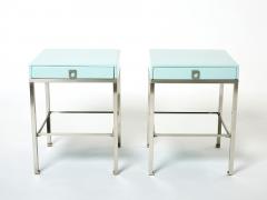 Guy LeFevre Blue lacquer steel end tables nighstands Guy Lefevre Maison Jansen 1970s - 2483343