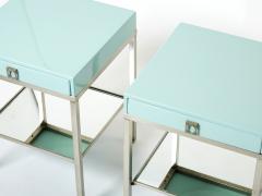 Guy LeFevre Blue lacquer steel end tables nighstands Guy Lefevre Maison Jansen 1970s - 2483345