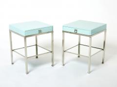 Guy LeFevre Blue lacquer steel end tables nighstands Guy Lefevre Maison Jansen 1970s - 2483350