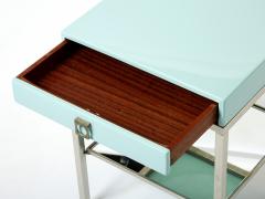 Guy LeFevre Blue lacquer steel end tables nighstands Guy Lefevre Maison Jansen 1970s - 2483353