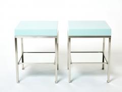 Guy LeFevre Blue lacquer steel end tables nighstands Guy Lefevre Maison Jansen 1970s - 2483355