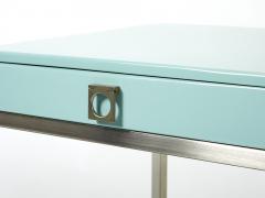 Guy LeFevre Blue lacquer steel end tables nighstands Guy Lefevre Maison Jansen 1970s - 2483356