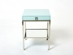 Guy LeFevre Blue lacquer steel end tables nighstands Guy Lefevre Maison Jansen 1970s - 2483358