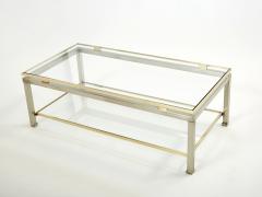 Guy LeFevre Brass steel two tier coffee table by Guy Lefevre for Maison Jansen 1970s - 3001290